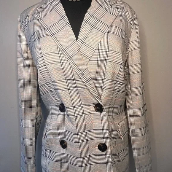 #69 NWT SPARKZ COPENHAGEN Plaid Double Breasted Blazer Lined XS S M Casual - Picture 2 of 10